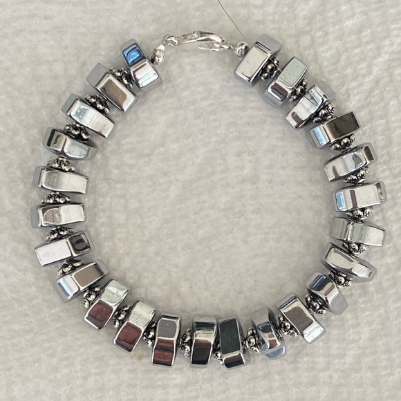 Hematite and Silver Tone Accents Bracelet 7.25 Inches - Picture 1 of 3